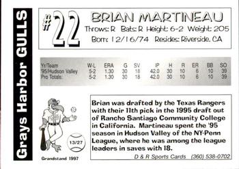 1997 Grandstand Grays Harbor Gulls #NNO Brian Martineau Back