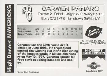 1997 Grandstand High Desert Mavericks #NNO Carmen Panaro Back