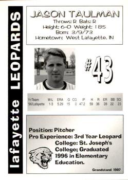 1997 Grandstand Lafayette Leopards #43 Jason Taulman Back