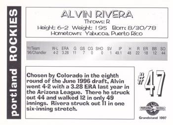 1997 Grandstand Portland Rockies #NNO Alvin Rivera Back