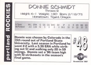 1997 Grandstand Portland Rockies #NNO Donnie Schmidt Back