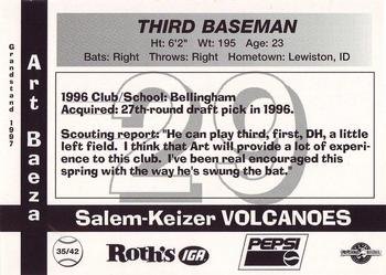 1997 Grandstand Salem-Keizer Volcanoes #35 Art Baeza Back