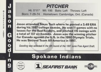 1997 Grandstand Spokane Indians #10 Jason Gooding Back