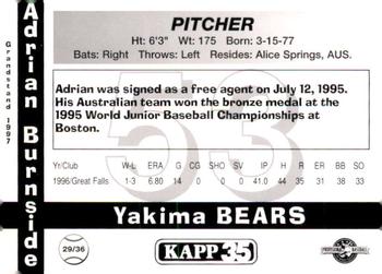 1997 Grandstand Yakima Bears #29 Adrian Burnside Back