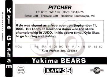 1997 Grandstand Yakima Bears #23 Kyle Graham Back