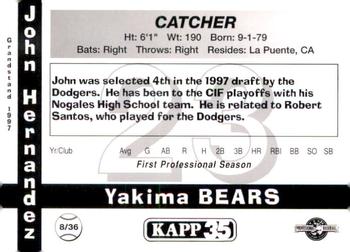 1997 Grandstand Yakima Bears #8 John Hernandez Back
