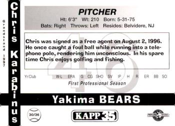 1997 Grandstand Yakima Bears #30 Chris Karabinus Back
