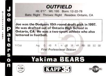 1997 Grandstand Yakima Bears #1 Joe Paterson Back