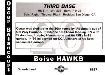 1997 Grandstand Boise Hawks #NNO Oscar Betancourt Back