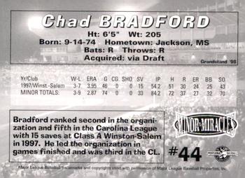 1998 Grandstand Birmingham Barons #NNO Chad Bradford Back