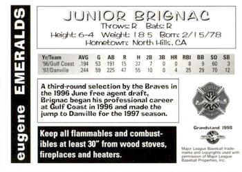 1998 Grandstand Eugene Emeralds #NNO Junior Brignac Back