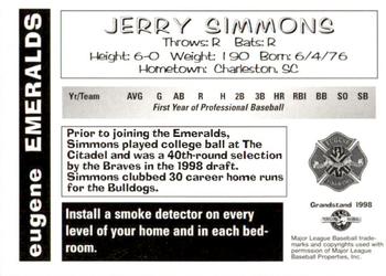 1998 Grandstand Eugene Emeralds #NNO Jerry Simmons Back