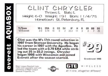 1998 Grandstand Everett AquaSox #NNO Clint Chrysler Back