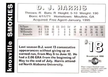 1998 Grandstand Knoxville Smokies #NNO D.J. Harris Back