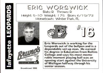 1998 Grandstand Lafayette Leopards #NNO Eric Worswick Back
