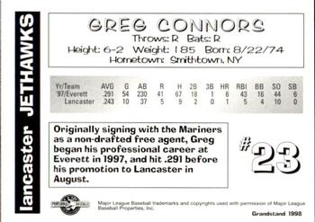 1998 Grandstand Lancaster JetHawks #NNO Greg Connors Back
