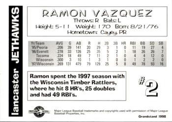 1998 Grandstand Lancaster JetHawks #NNO Ramon Vazquez Back