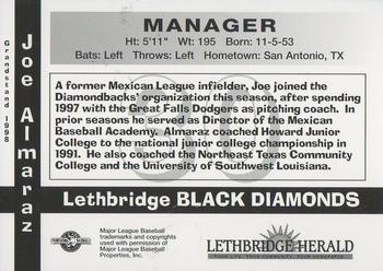 1998 Grandstand Lethbridge Black Diamonds #NNO Joe Almaraz Back