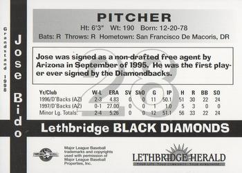 1998 Grandstand Lethbridge Black Diamonds #NNO Jose Bido Back