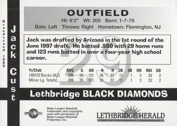1998 Grandstand Lethbridge Black Diamonds #NNO Jack Cust Back