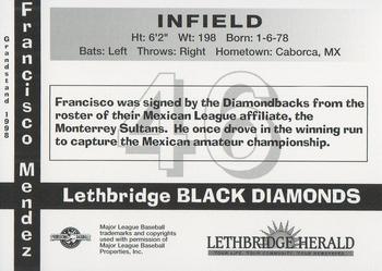 1998 Grandstand Lethbridge Black Diamonds #NNO Francisco Mendez Back