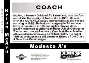 1998 Grandstand Modesto A's #NNO Brian McArn Back