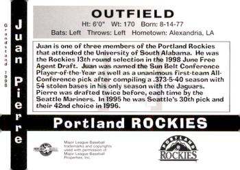 1998 Grandstand Portland Rockies #NNO Juan Pierre Back