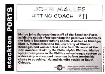1998 Grandstand Stockton Ports #NNO John Mallee Back