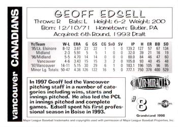 1998 Grandstand Vancouver Canadians #NNO Geoff Edsell Back