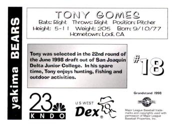 1998 Grandstand Yakima Bears #NNO Tony Gomes Back