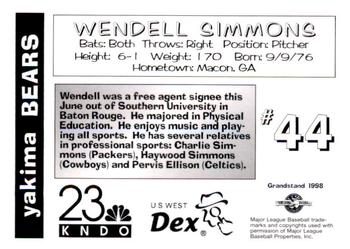 1998 Grandstand Yakima Bears #NNO Wendell Simmons Back