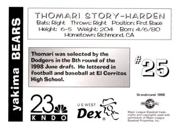 1998 Grandstand Yakima Bears #NNO Thomari Story-Harden Back