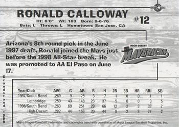 1999 Grandstand High Desert Mavericks #NNO Ronald Calloway Back