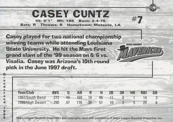 1999 Grandstand High Desert Mavericks #NNO Casey Cuntz Back