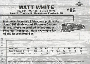 1999 Grandstand High Desert Mavericks #NNO Matt White Back