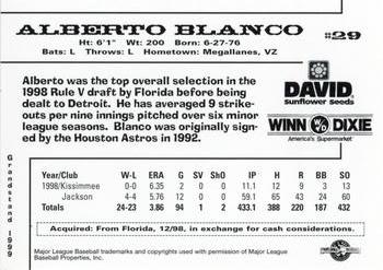 1999 Grandstand Jacksonville Suns #11 Alberto Blanco Back