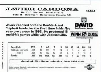 1999 Grandstand Jacksonville Suns #17 Javier Cardona Back