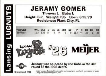 1999 Grandstand Lansing Lugnuts #NNO Jeramy Gomer Back