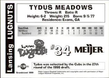 1999 Grandstand Lansing Lugnuts #NNO Tydus Meadows Back