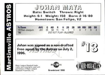1999 Grandstand Martinsville Astros #NNO Johan Maya Back
