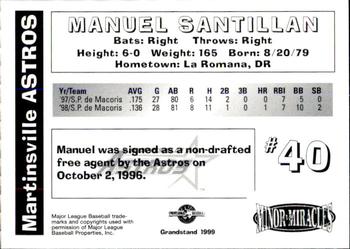 1999 Grandstand Martinsville Astros #NNO Manuel Santillan Back