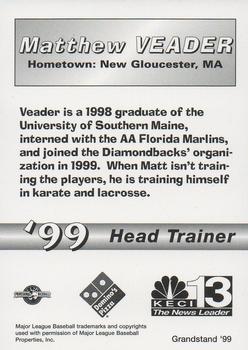 1999 Grandstand Missoula Osprey #NNO Matthew Veader Back