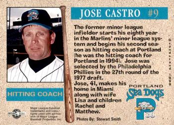1999 Grandstand Portland Sea Dogs #NNO Jose Castro Back