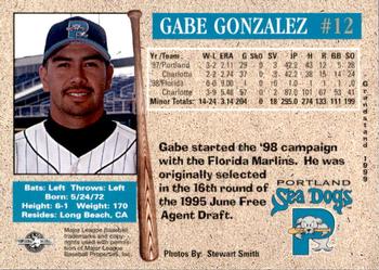 1999 Grandstand Portland Sea Dogs #NNO Gabe Gonzalez Back