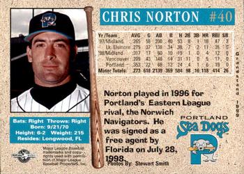 1999 Grandstand Portland Sea Dogs #NNO Chris Norton Back