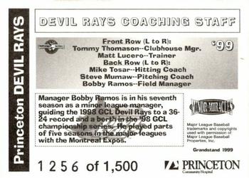 1999 Grandstand Princeton Devil Rays #NNO Tommy Thomason / Matt Lucero / Mike Tosar / Steve Mumaw / Bobby Ramos Back
