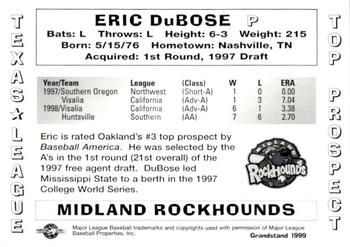 1999 Grandstand Texas League Top Prospects #NNO Eric DuBose Back