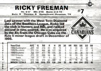 1999 Grandstand Vancouver Canadians #NNO Ricky Freeman Back
