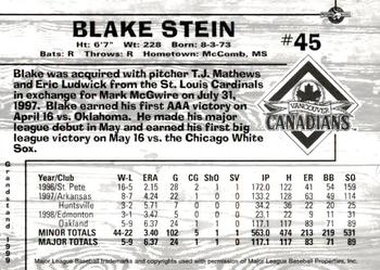 1999 Grandstand Vancouver Canadians #NNO Blake Stein Back