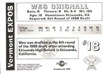 1999 Grandstand Vermont Expos #NNO Wes Chisnall Back
